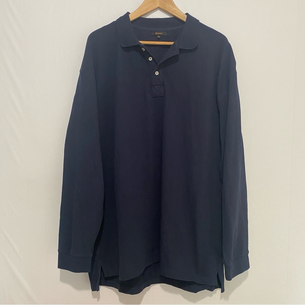 Quince Navy Long Sleeve Polo Shirt XXL Minimalist Cotton Casual Men